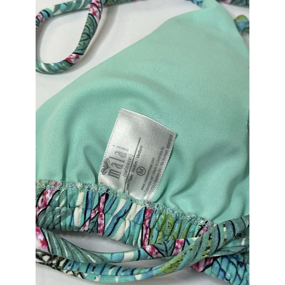 Malai Women's Medium Teal Triangle Halter High Waist Two Piece Swimsuit